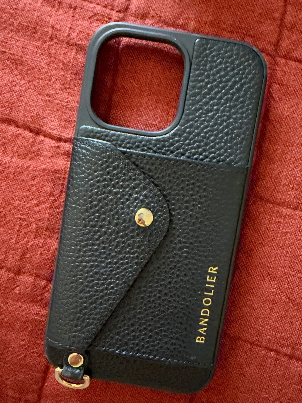 Bandolier Black Leather Card Wallet Phone Case with Gold Accent